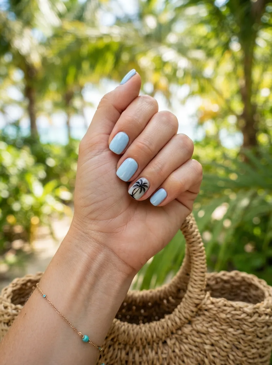 Palm Tree Silhouette Nails