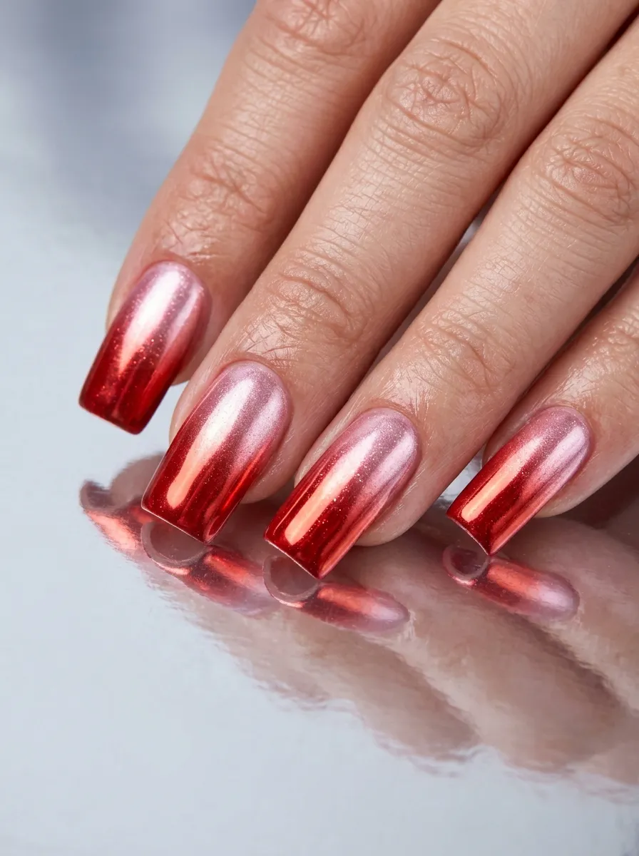 Red Chrome Ombre Nails