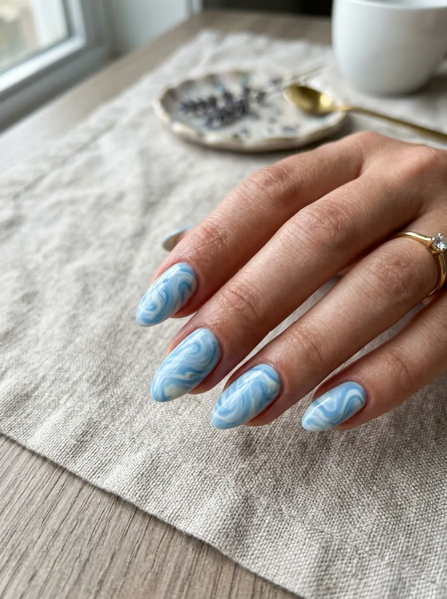 Light Blue Marble Nails
