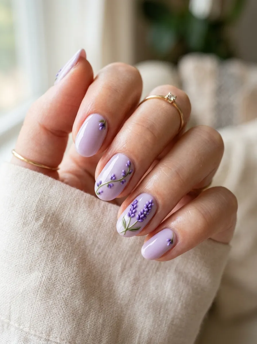 Lavender Sprig 3D Nails