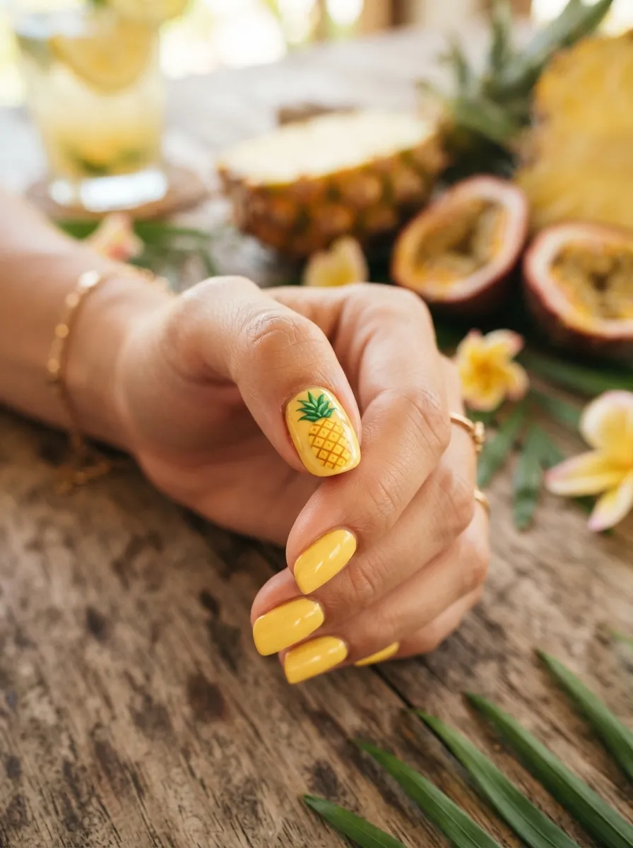 Pineapple Print Accent Nail