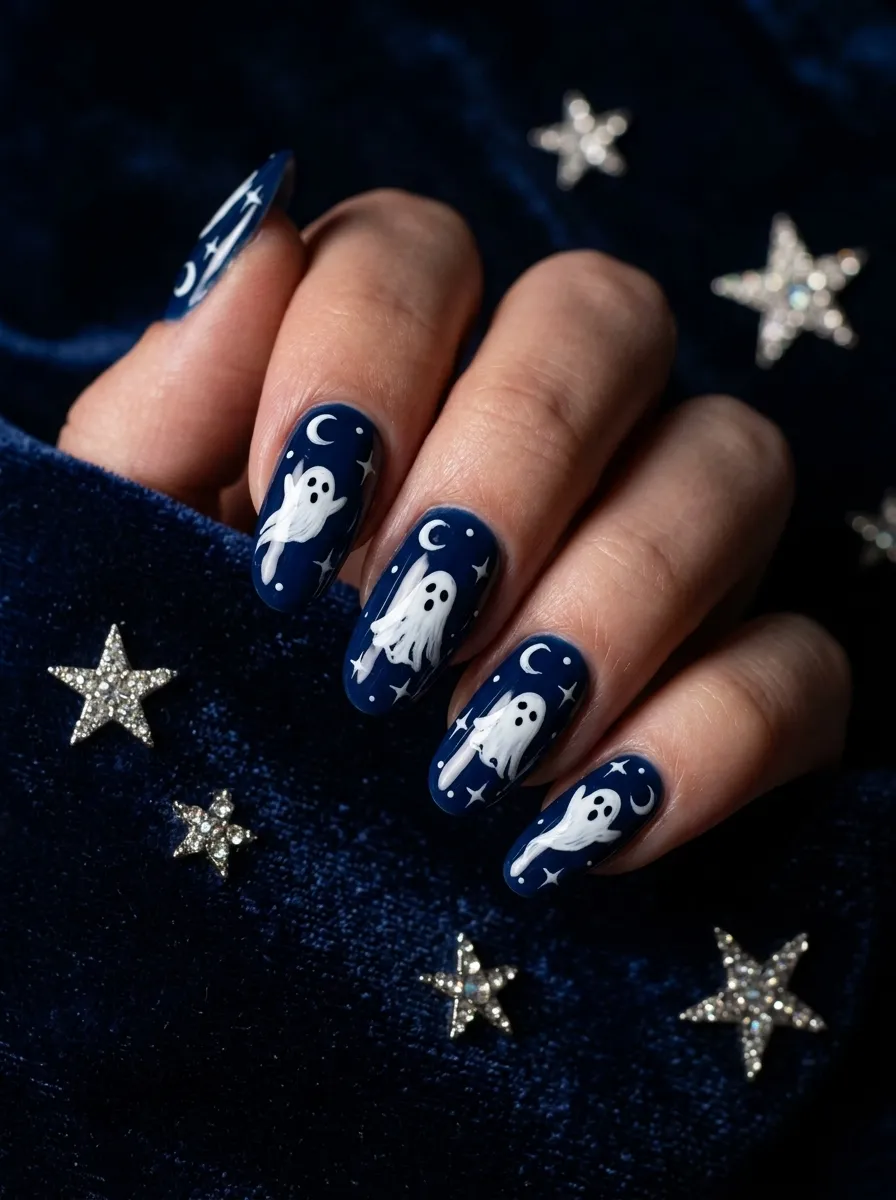 Ghost Nail with Moon and Stars