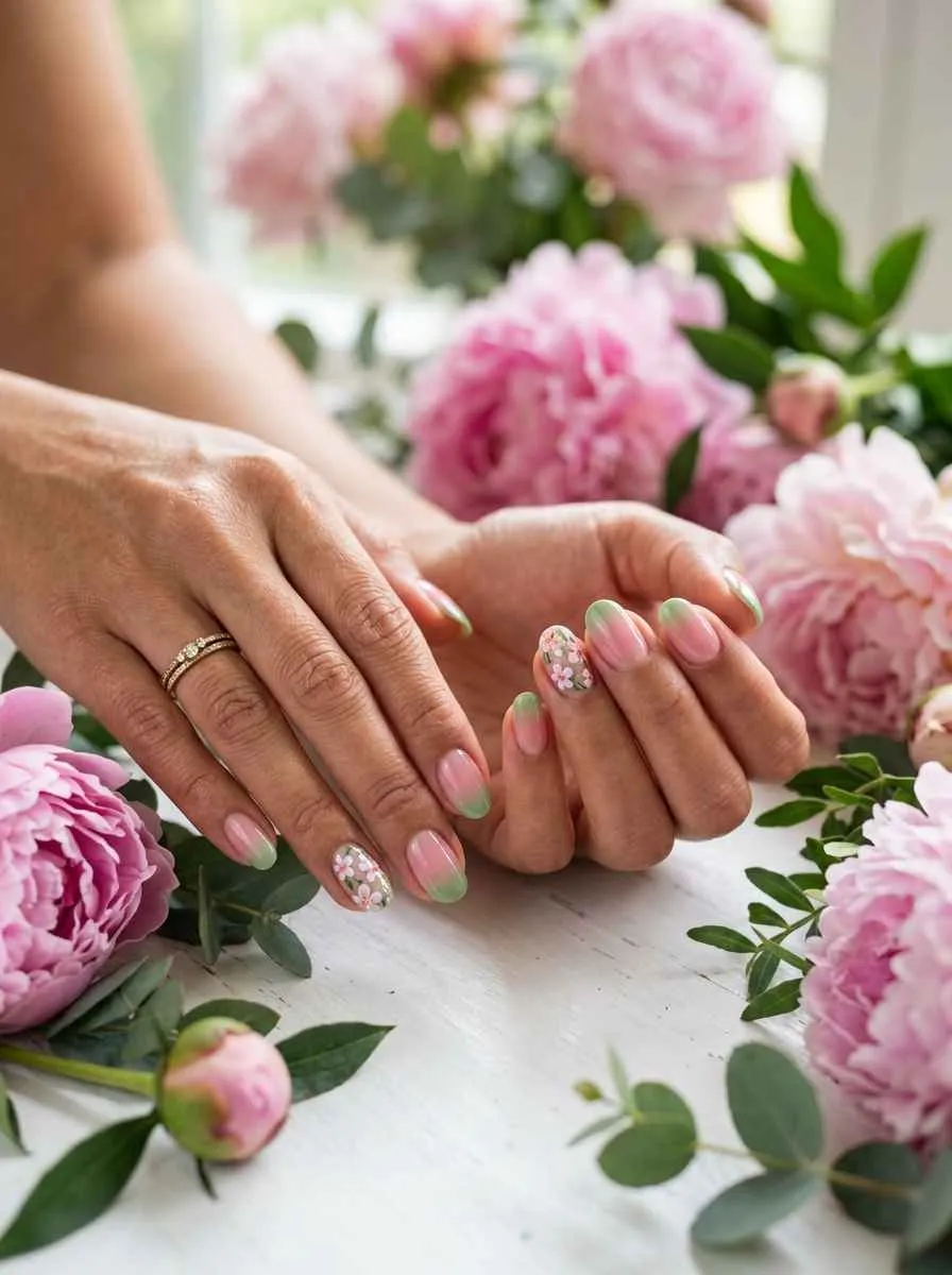 Pink and Green Floral Ombre