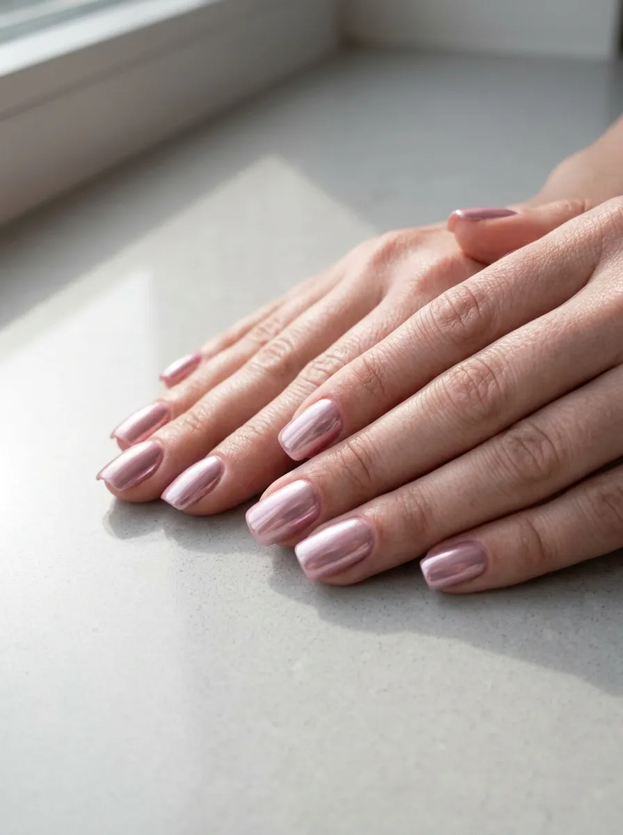 Pink Chrome on Short Nails