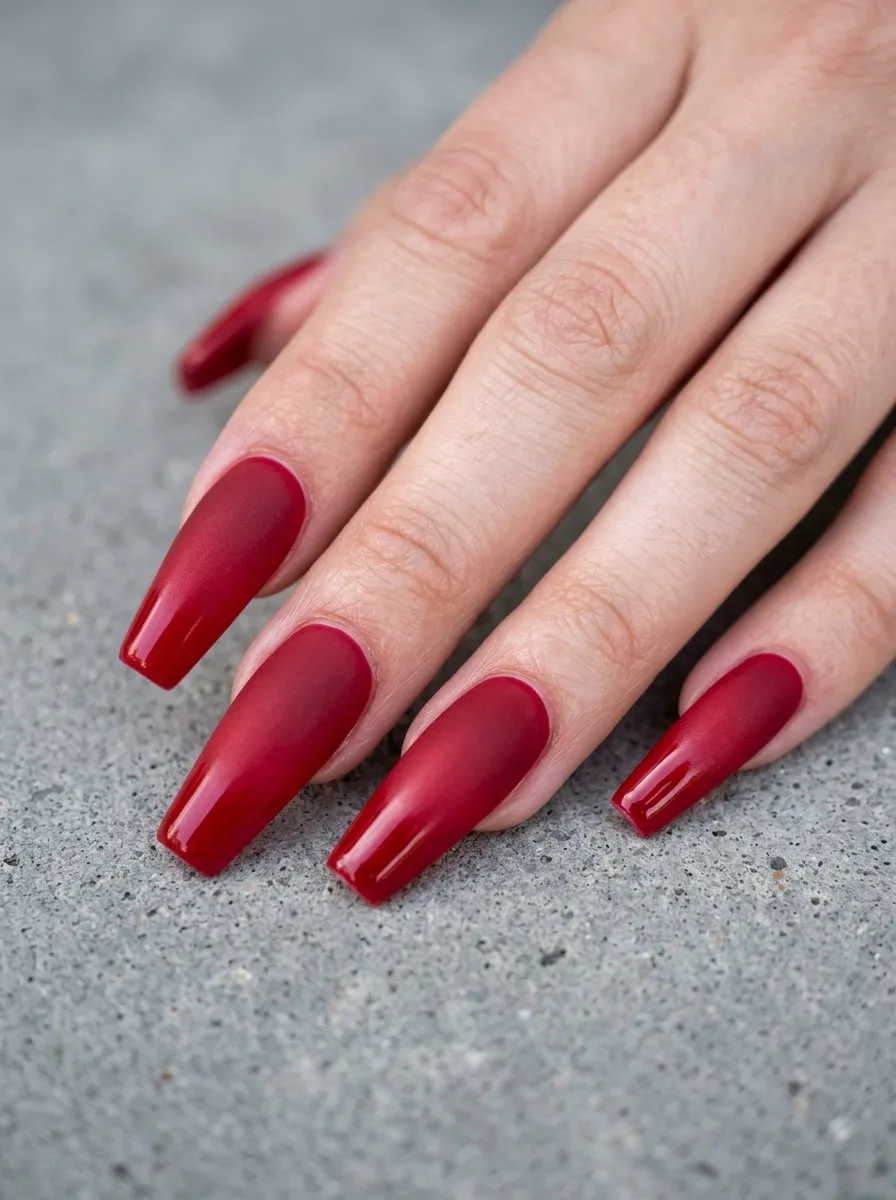 Matte Red to Glossy Tip Ombre