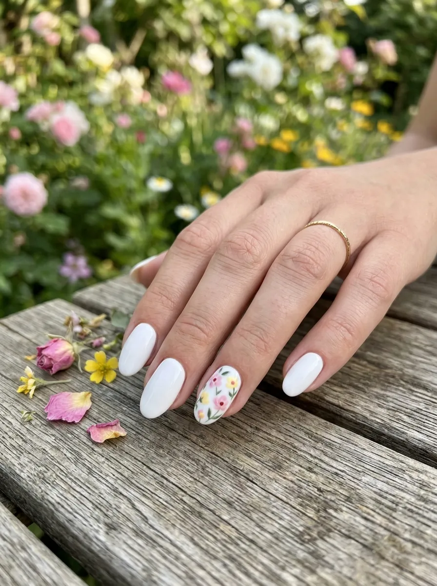 White Base with Tiny Floral Art