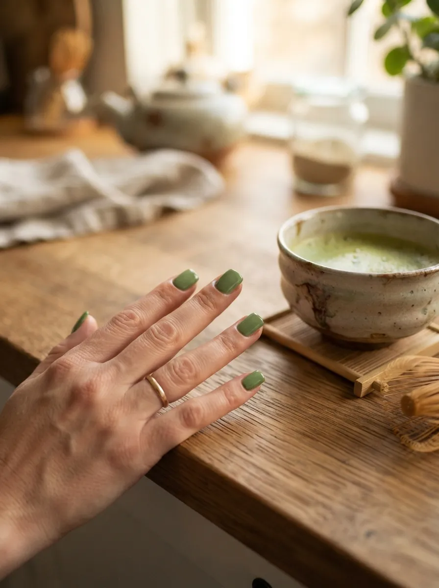 Short Square Matcha Nails