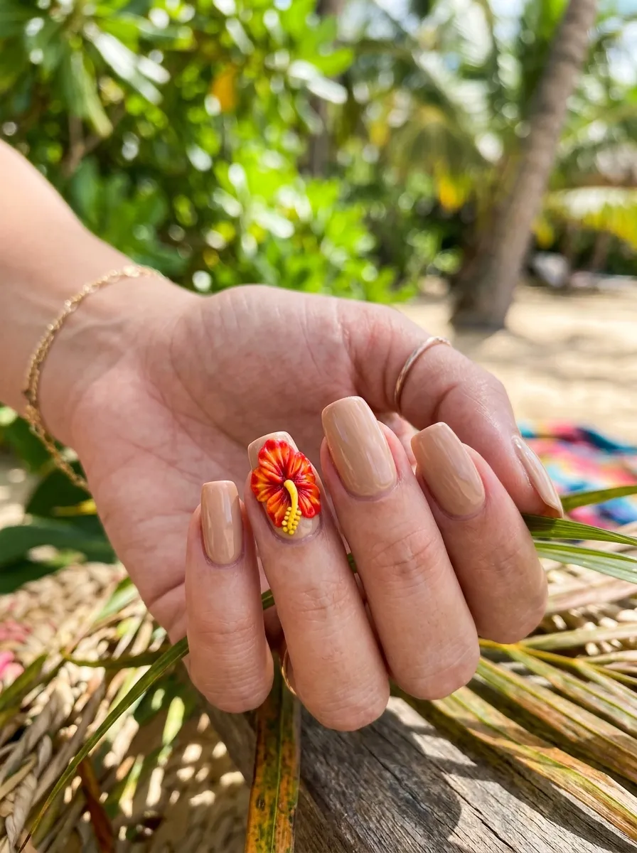 Hibiscus Tropical Flower Nails
