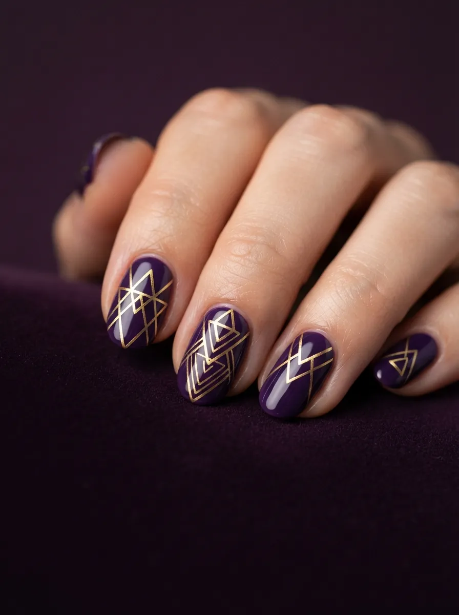 Purple and Gold Geometric Line Art