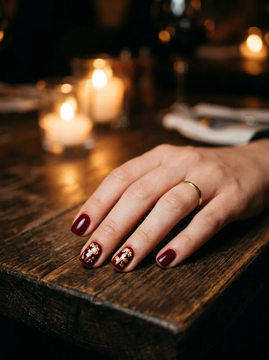 Burgundy with Gold Leaf Detail