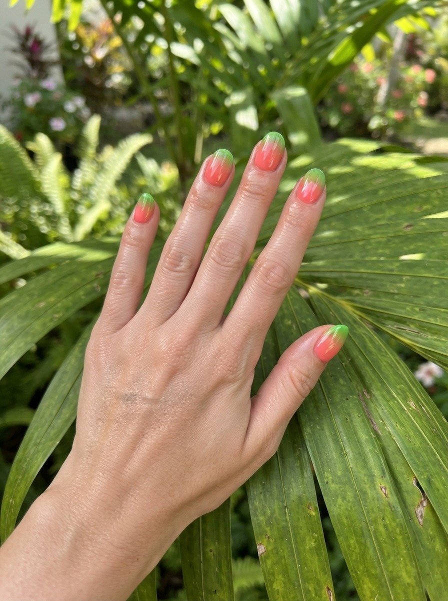 Coral Pink to Bright Green Ombre