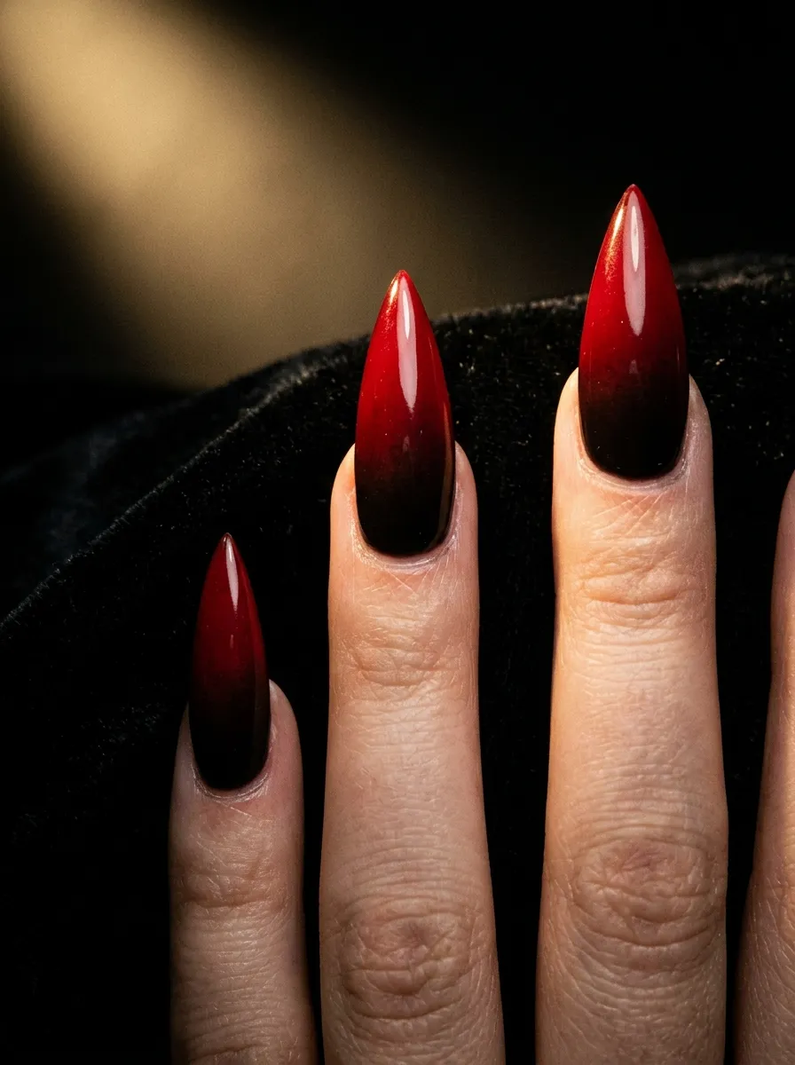 Red and Black Ombre Nails