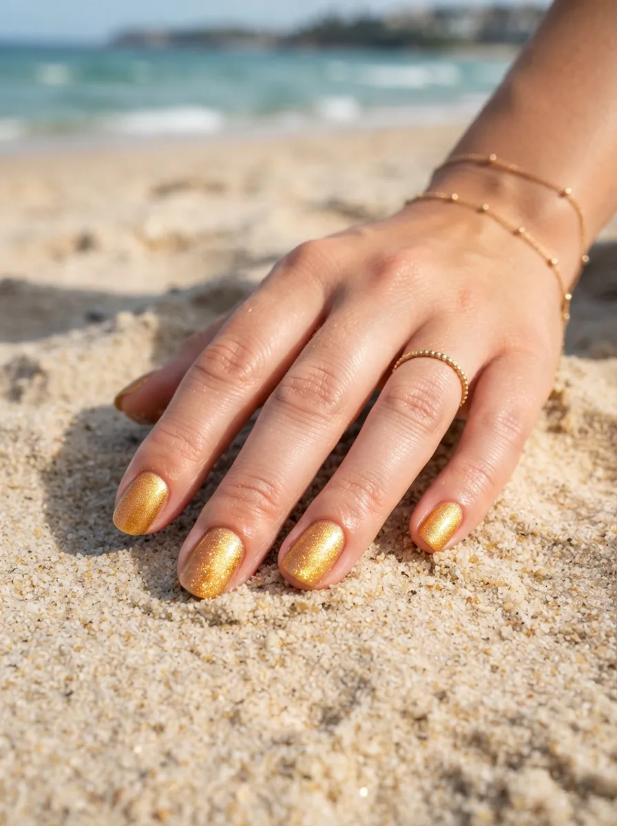 Golden Sand Shimmer Nails