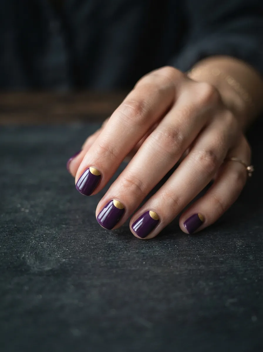 Metallic Gold Half Moon Manicure