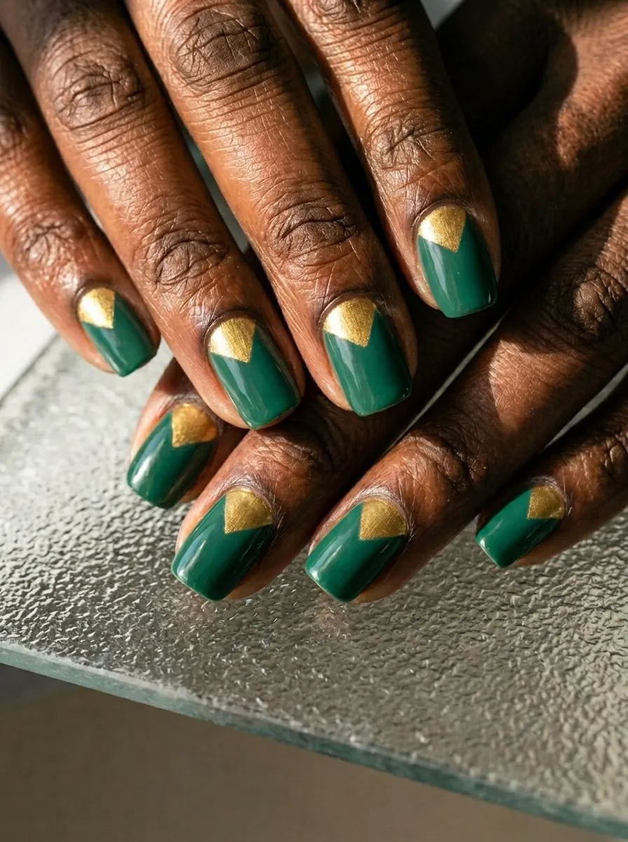 Gold Negative Space on Jade Nails
