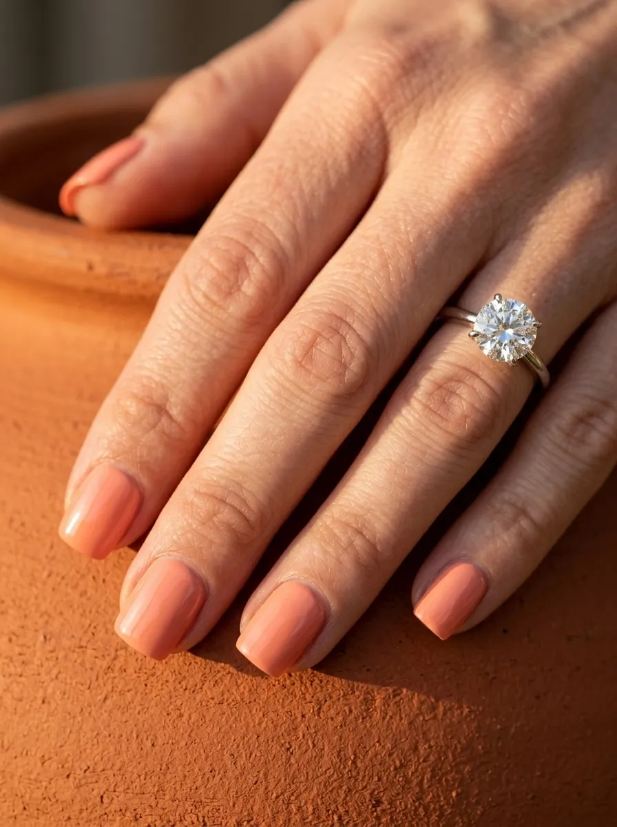Peach and Coral Square Nails