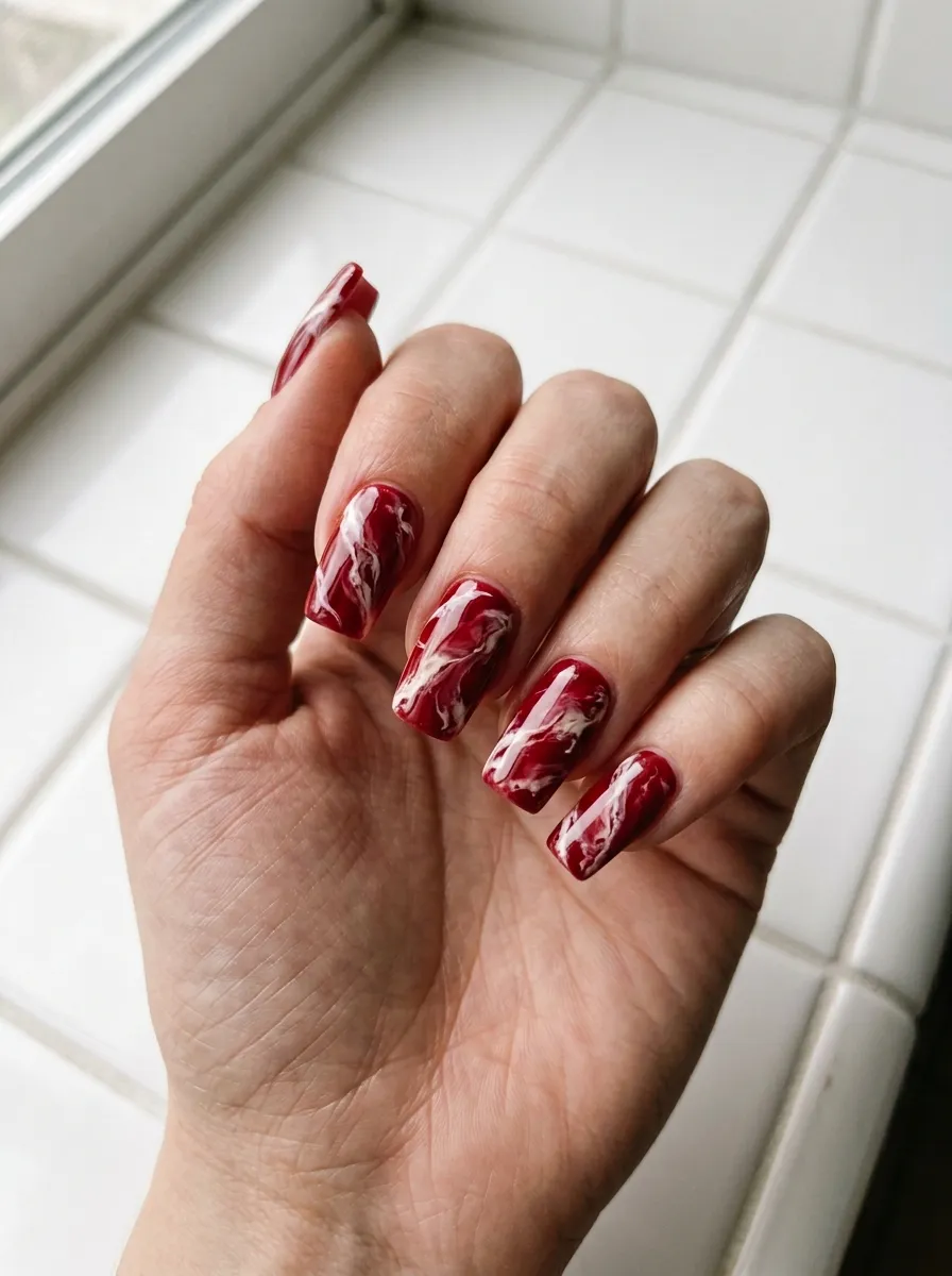 Red Marble Nails