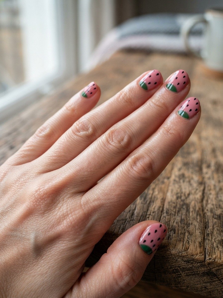 Watermelon Half-Moon Manicure